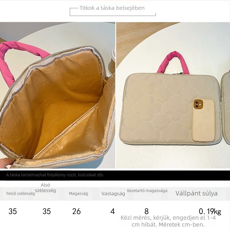 Koreai stílusú laptop táska geometrikus mintával, ultrakönnyű, vízálló nylon anyag, plüss bélés, lopás elleni védelem