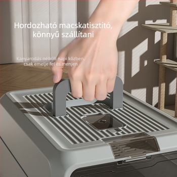 Nagy méretű hordozható zárt macskaalom-tál, fröccsenés elleni védelemmel és szagkontrollal, nagy kapacitású