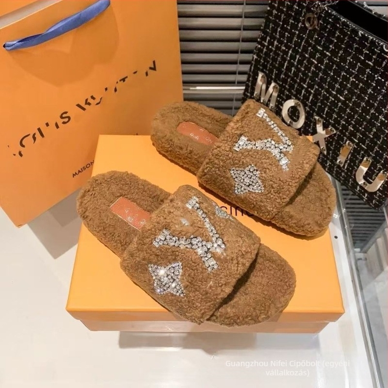 Női gyapjú papucs lamb gyapjú bélés, gumírozott talp, slip-on, lapos talp, légáteresztő