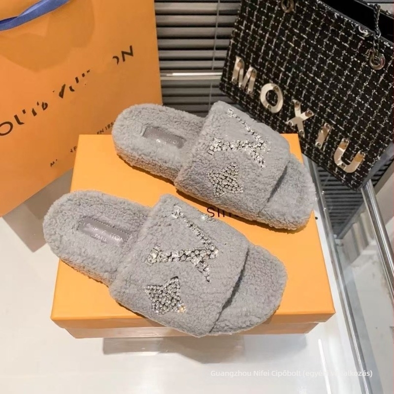 Női gyapjú papucs lamb gyapjú bélés, gumírozott talp, slip-on, lapos talp, légáteresztő