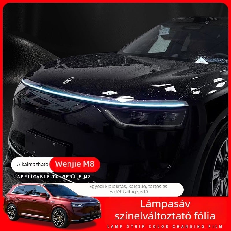 Wenjie M8 fénycsík színváltó fólia nappali menetfényekhez és autó lámpákhoz, piros, kék és zöld több szín opcióval, TPU dekorációs fólia
