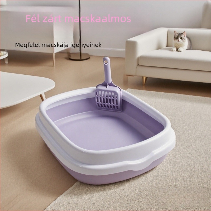 Extra nagy fél-zárt macska WC, levehető részekkel, fröccsenés elleni kialakítás, tartozékként lapát