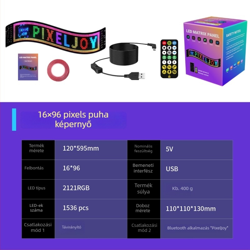 Rugalmas kültéri LED reklámpanel teljes színben, P4 pixellel, Sanan chip, 5V, Bluetooth-kész, falra szerelhető.