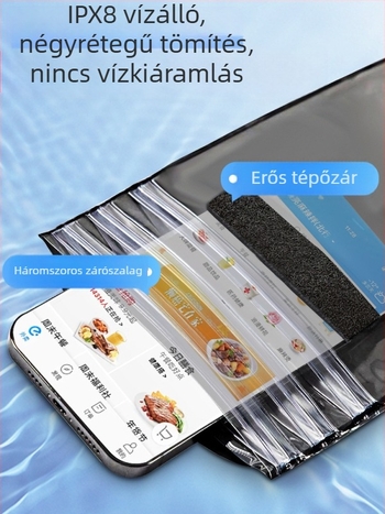 Vízálló mobiltelefon-táska, újratölthető, kültéri használatra, keresztpántos, nagy kapacitású, érintőképernyő-kompatibilis