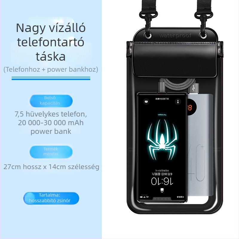 Vízálló mobiltelefon-táska, újratölthető, kültéri használatra, keresztpántos, nagy kapacitású, érintőképernyő-kompatibilis