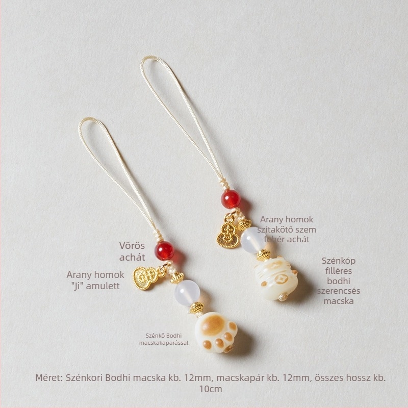 Mobiltelefon medál szénhez égetett Bodhi gyökérrel, macska karma talizmán, uniszex dekorat medál a táskára