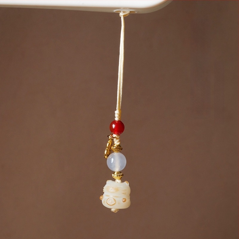 Mobiltelefon medál szénhez égetett Bodhi gyökérrel, macska karma talizmán, uniszex dekorat medál a táskára