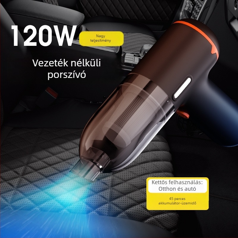 Kézi, vezeték nélküli porszívó autóhoz és otthonra, 75W, 9000 Pa szívóerő, újratölthető, hordozható