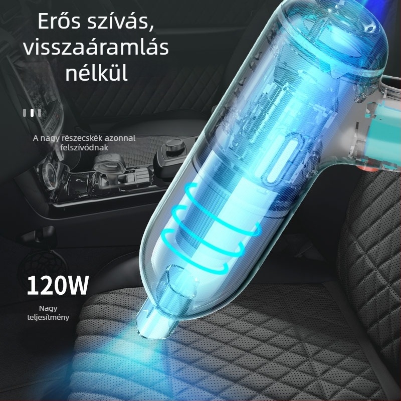 Kézi, vezeték nélküli porszívó autóhoz és otthonra, 75W, 9000 Pa szívóerő, újratölthető, hordozható