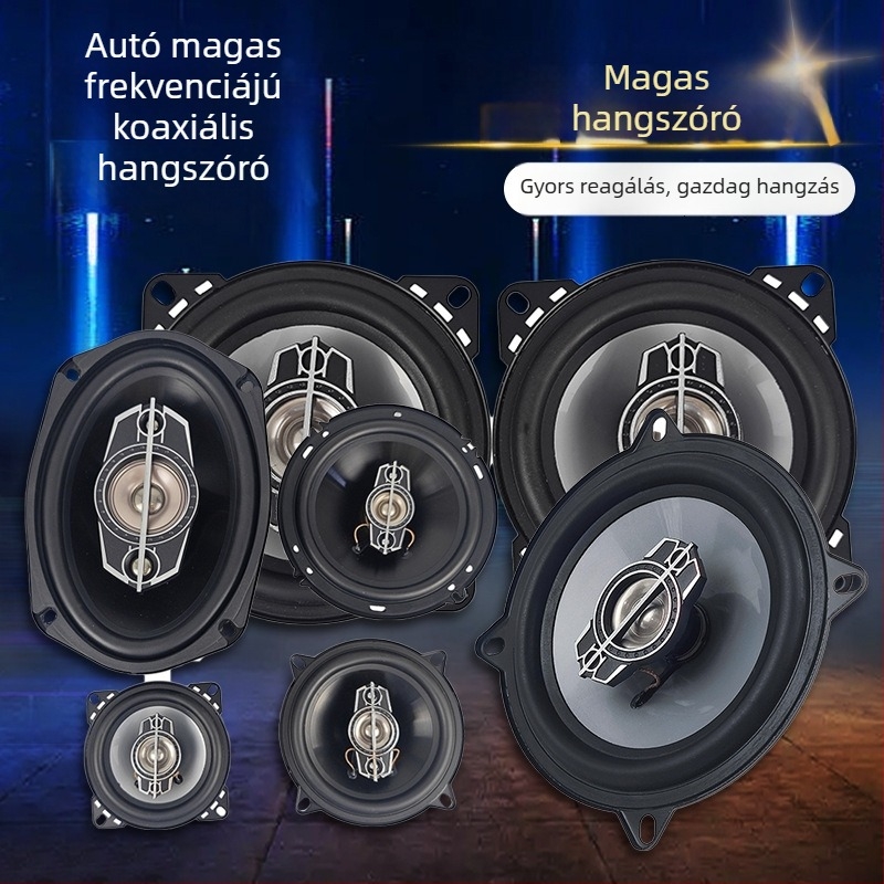 Autó koaxiális hangszóró egyedülálló hangtekercssel, PP membrán, 4 Ω, 60 Hz–20 kHz, 92 dB
