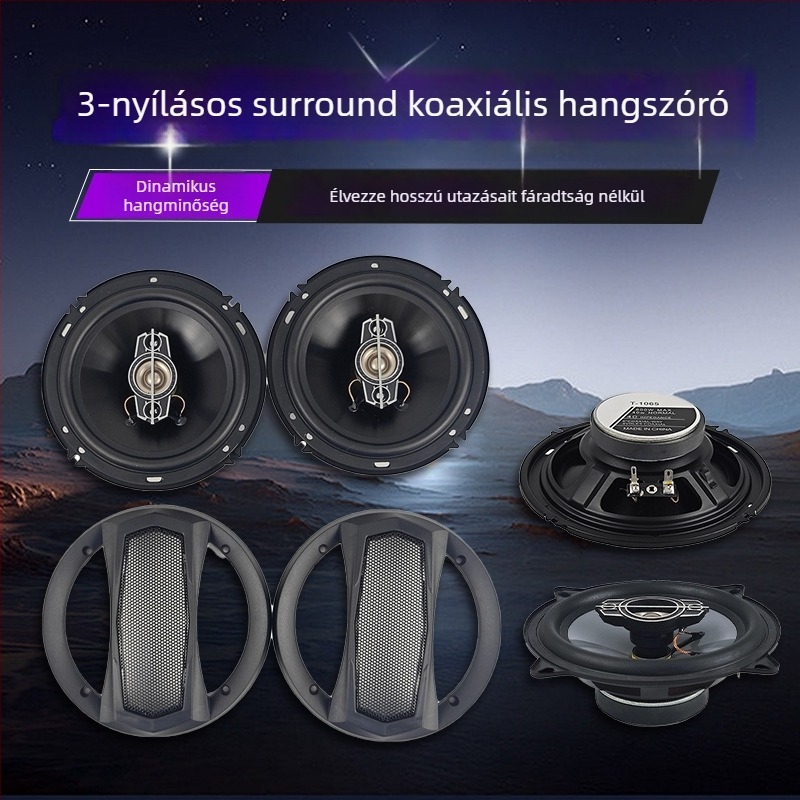 Autó koaxiális hangszóró egyedülálló hangtekercssel, PP membrán, 4 Ω, 60 Hz–20 kHz, 92 dB