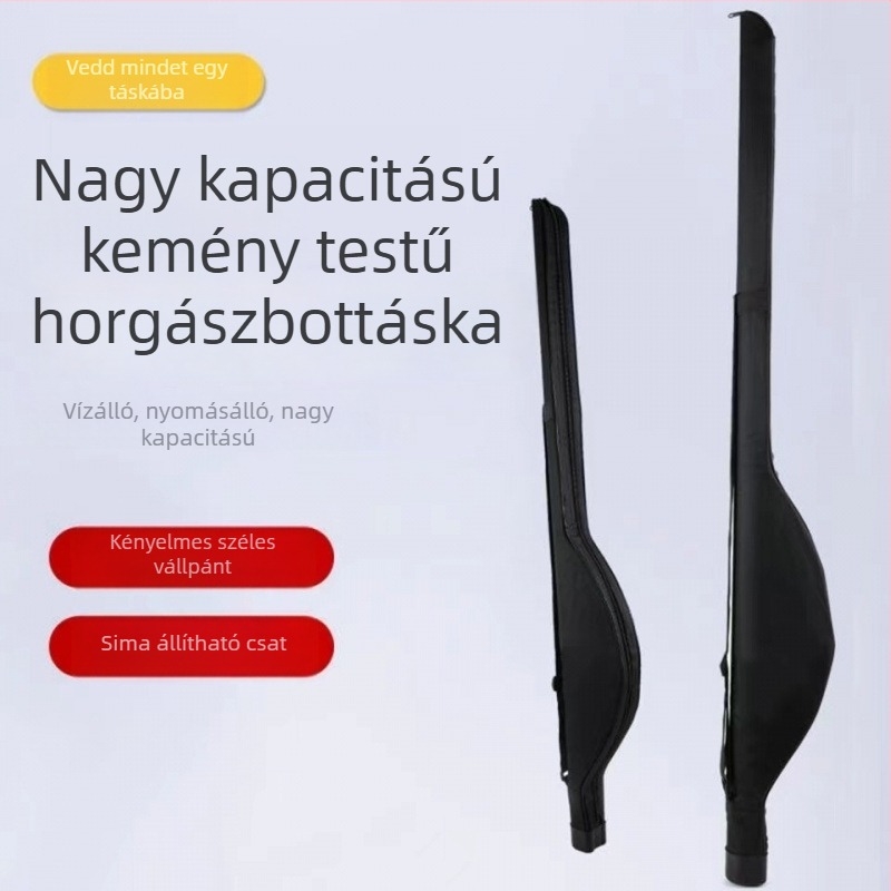PVC horgászbot táska, nagy kapacitású, váll- vagy keresztpántos hordozható, hátizsákszerű, leválasztható orsórekesz