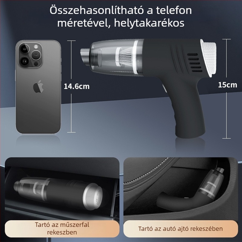 Vezeték nélküli autós porszívó, 100 W, 6000 Pa szívóerő, ≤36 V, újratölthető