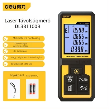 Deli lézeres távolságmérő DL331040B, kézi infravörös lézeres távolságmérő, tartomány 50/120 m, memória 99 csoport
