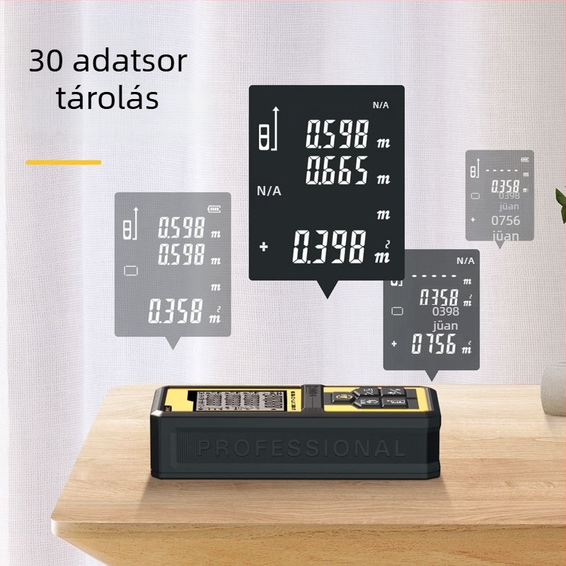Deli lézeres távolságmérő DL331040B, kézi infravörös lézeres távolságmérő, tartomány 50/120 m, memória 99 csoport