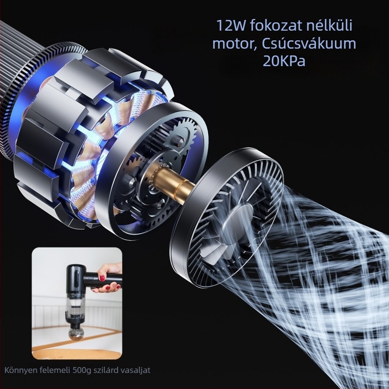 Autóba való porszívó vezeték nélküli töltéssel, kettős használat: szívás és fújás, vezeték nélküli, 11.1V, 100W, 20000Pa, akár 20 perc üzemidő