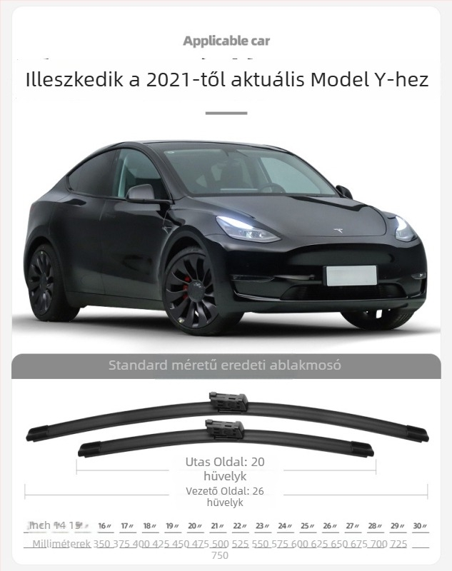 Dori keret nélküli ablaktörlő S333 a Tesla Model 3/Model Y/Model X/Model S számára – 90° kitérés, 12V motor, természetes gumi