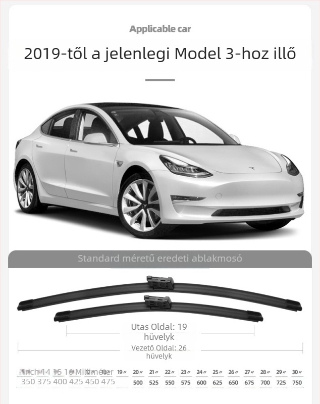 Dori keret nélküli ablaktörlő S333 a Tesla Model 3/Model Y/Model X/Model S számára – 90° kitérés, 12V motor, természetes gumi