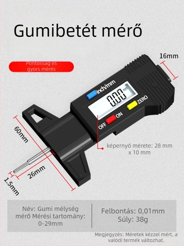 Digitális abroncs‑profil mélység mérő kaliper elektronikus kijelzővel az abroncs vastagságának nyomon követéséhez