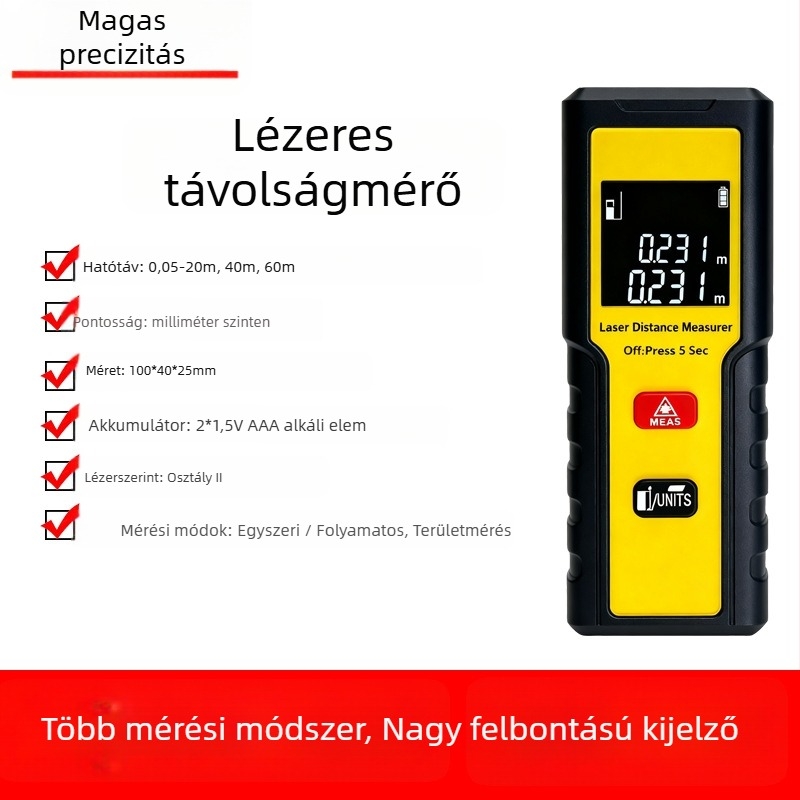 Kinlopto Kl20 Bluetooth-os lézeres távolságmérő, infravörös szobamérés eszköz, 0,05–60 m