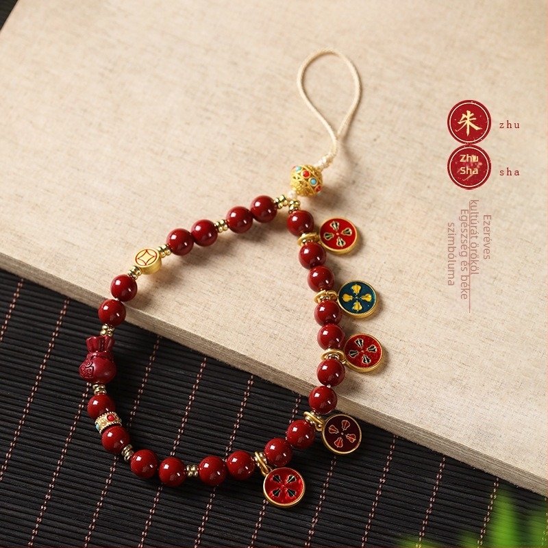 Mobiltelefon medál lila arany homokból, kézzel kötött, geometriai dizájn