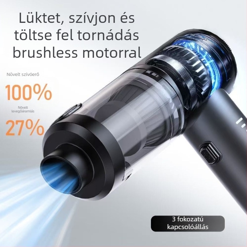 Kézi autó belső porszívó – 11.1V, 75W, 20000Pa beszívás, 20 perc üzemidő, vezeték nélküli