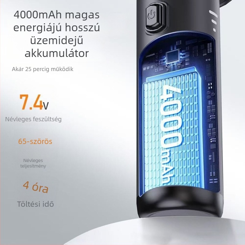 Kézi autó belső porszívó – 11.1V, 75W, 20000Pa beszívás, 20 perc üzemidő, vezeték nélküli