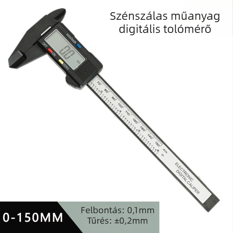 MAKLE digitális tolómérő elektronikus kijelzővel, teljesen műanyag, kompakt, tartomány 0-150 mm