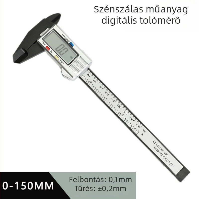 MAKLE digitális tolómérő elektronikus kijelzővel, teljesen műanyag, kompakt, tartomány 0-150 mm