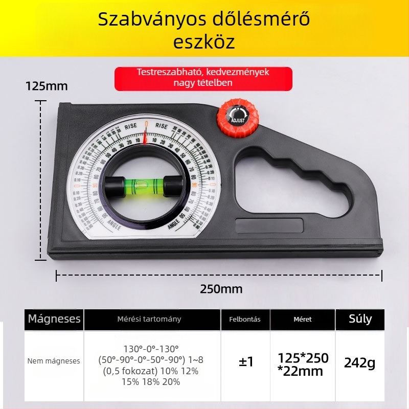 Digitális dőlésszögmérő mágneses digitális inklinométerrel és szögmérő-nivel eszközzel építőipari és dekorációs felhasználásra