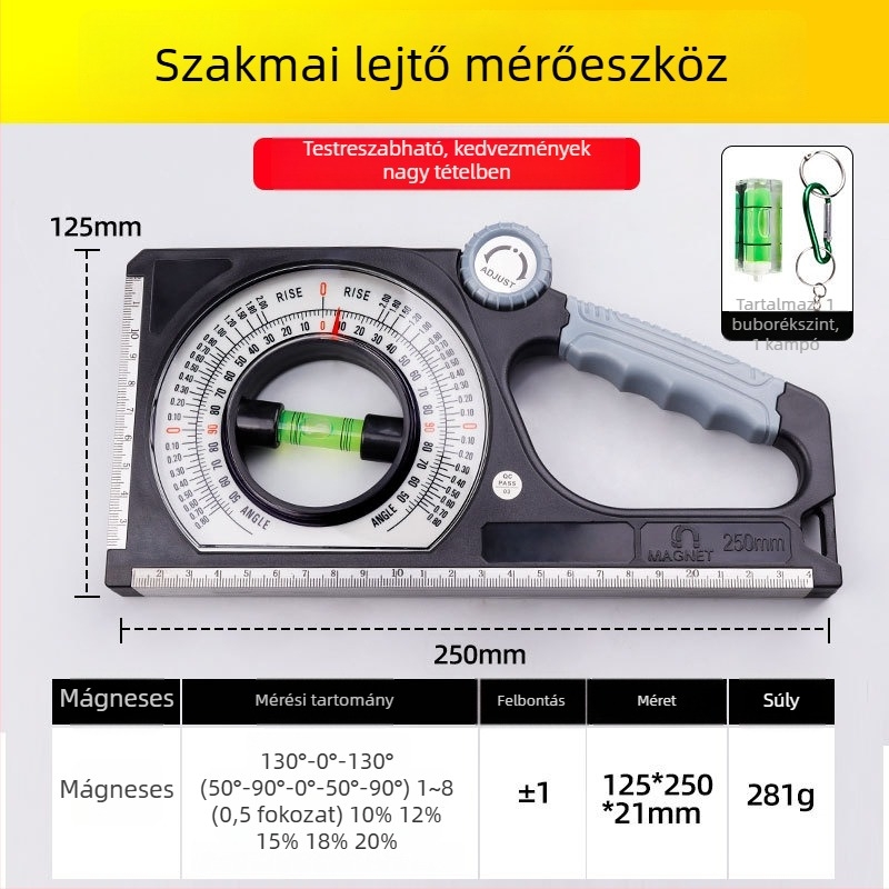 Digitális dőlésszögmérő mágneses digitális inklinométerrel és szögmérő-nivel eszközzel építőipari és dekorációs felhasználásra