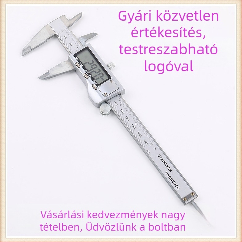 Huibin digitális tolómérő, rozsdamentes acél, nagy LCD kijelző, teljes fém kivitel