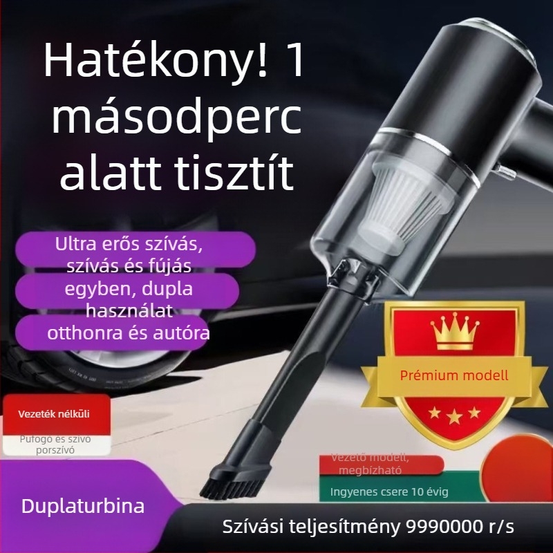 Kézi autó- és otthoni porszívó - 300 W, 20000 Pa szívóerő, újratölthető, 300 cm-es kábel, keréknyomás mérő