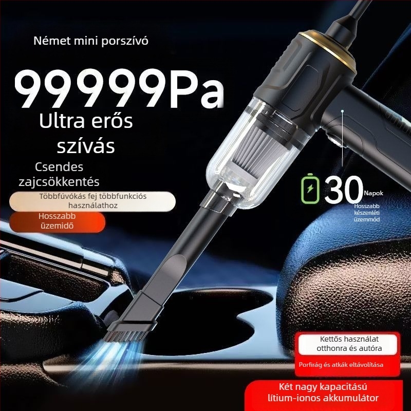 Kézi autó- és otthoni porszívó - 300 W, 20000 Pa szívóerő, újratölthető, 300 cm-es kábel, keréknyomás mérő