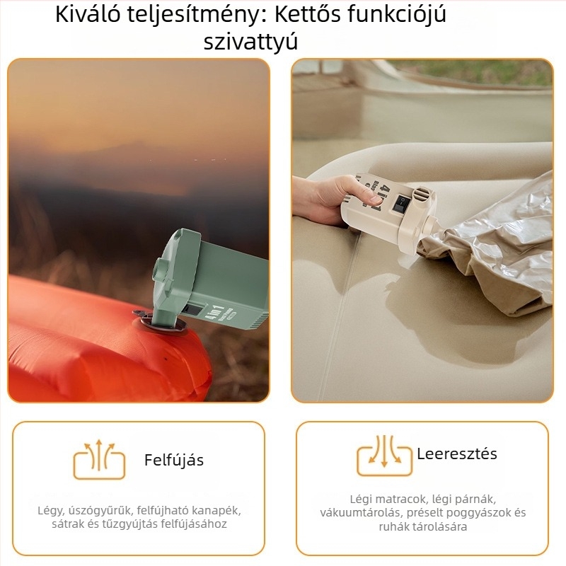 Hordozható autó légpumpa felfújásra és deflációra, kompakt elektromos pumpa USB töltéssel, kültéri kempingezéshez