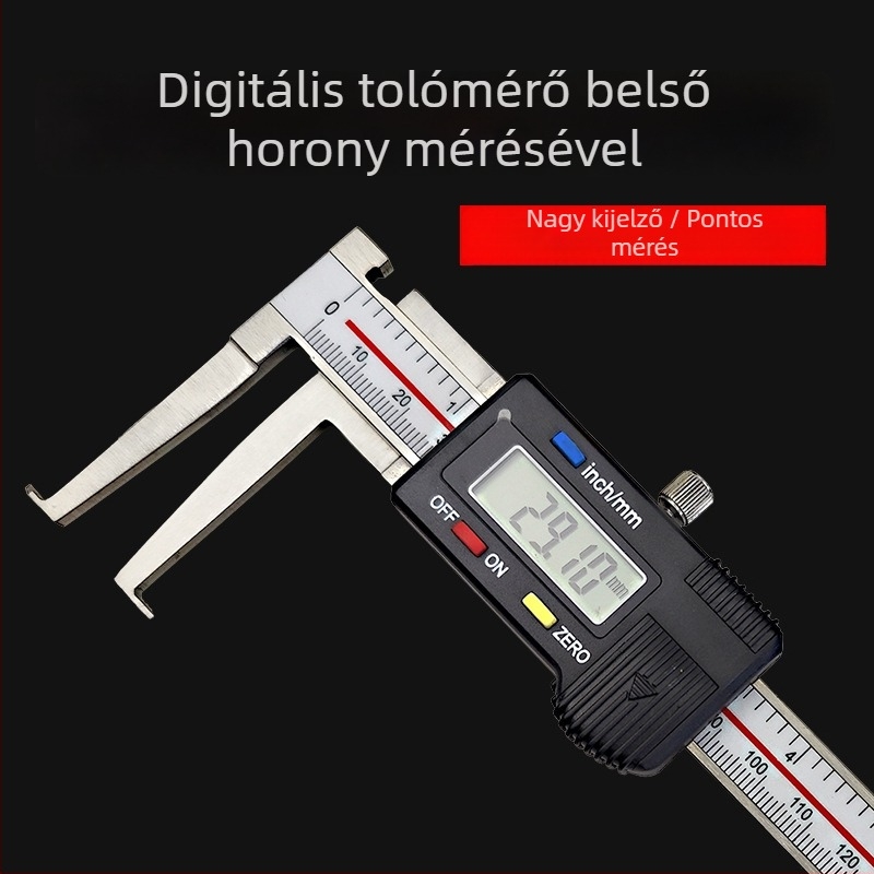 Digitális tolómérő belső hornyolt kivitelben belső mérésekhez — tartomány 14–150 mm, csúcs hossza 40 mm, belső átmérő mérés