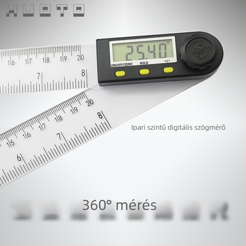 HUOTO digitális szögmérő — elektronikus kijelző, műanyag test, többfunkciós szögmérés
