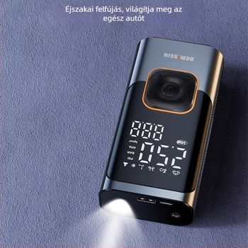 Újratölthető autó légpumpa digitális kijelzővel, 12V, 80W, légáram 30 L/min