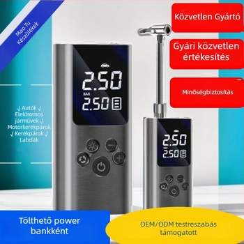 Hordozható vezeték nélküli autógumi felfújó – digitális kijelző, LED világítás, guminyomás-mérő, USB töltés; 12V/7.4V, 120W, 25 L/min, rendkívül gyors felfújás