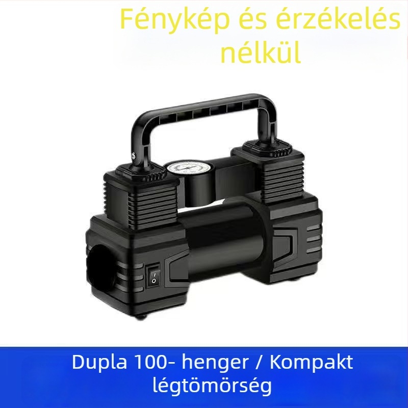 12V-os hordozható két-hengeres magasnyomású autólégpumpa, újratölthető, LCD kijelző