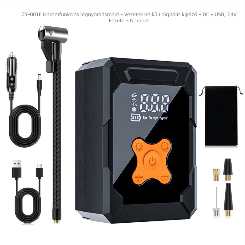 Hordozható vezeték nélküli autógumi pumpa digitális kijelzővel (7.4V, 80W, 45 L/min)