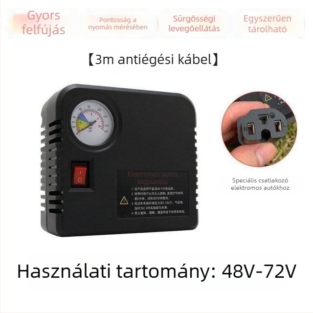 Elektromos járművek levegőpumpája - 220W, többhengeres kialakítás, digitális kijelző, figyelmeztető fény