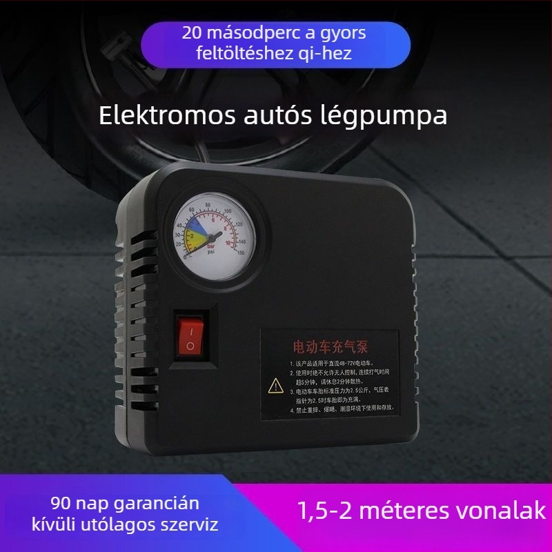 Elektromos járművek levegőpumpája - 220W, többhengeres kialakítás, digitális kijelző, figyelmeztető fény