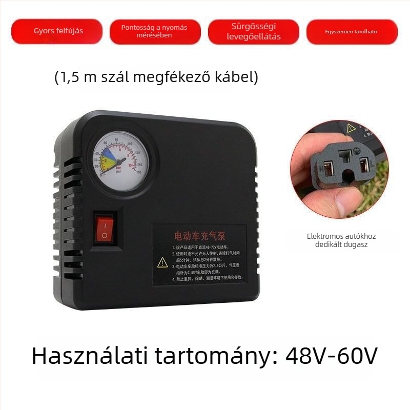Elektromos járművek levegőpumpája - 220W, többhengeres kialakítás, digitális kijelző, figyelmeztető fény
