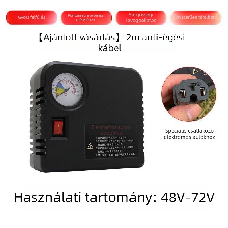 Elektromos járművek levegőpumpája - 220W, többhengeres kialakítás, digitális kijelző, figyelmeztető fény