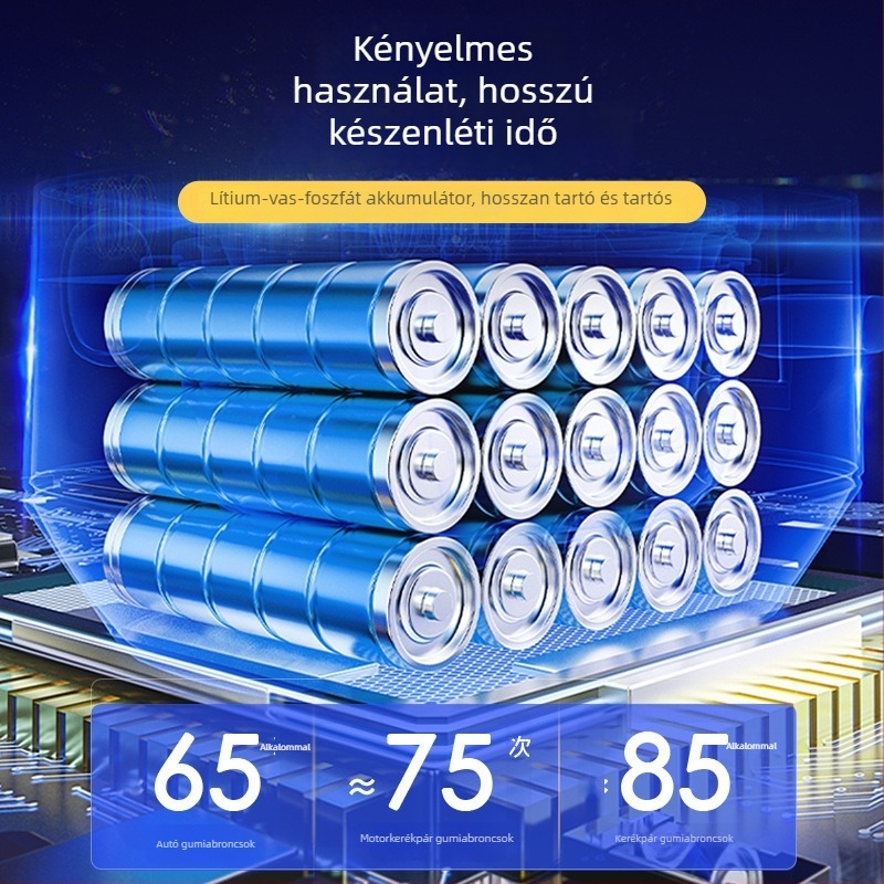 Vezeték nélküli autó légpumpa, hordozható, automata kézi működésű, elektromos magasnyomású gumipumpa LED-fénnyel