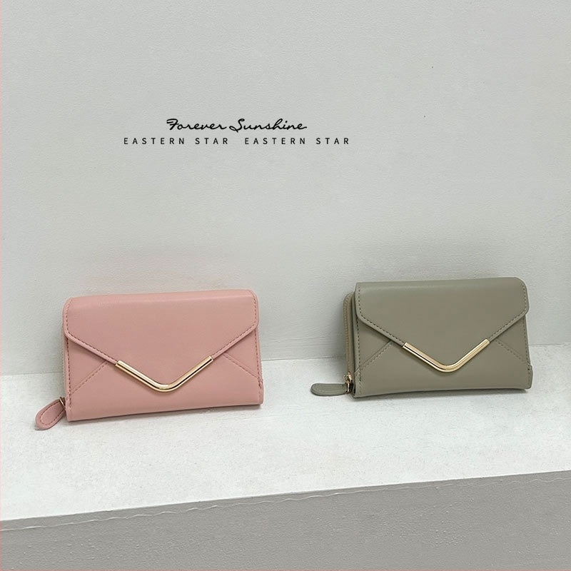 Női pénztárca boríték-stílusú cipzárral, minimalist, PU anyag, több kártyatartó