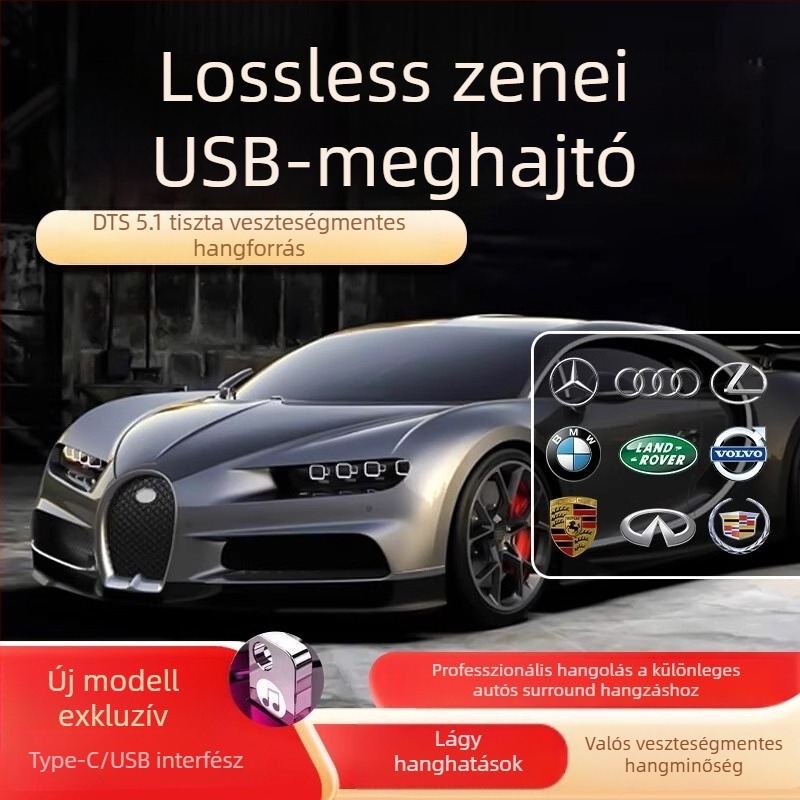 Autó USB pendrive 64GB, alumínium ötvözet, USB táplálás, MP3/MP4 lejátszás, kijelző nélkül