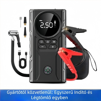 Autó vészindító áramforrás és levegőpumpa – mindent egyben, 12V, 1800A, 200W, USB töltés, levegőáram 35 L/min