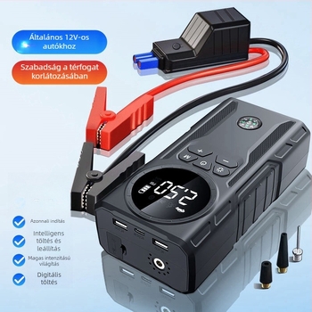 Autó vészindító áramforrás és levegőpumpa – mindent egyben, 12V, 1800A, 200W, USB töltés, levegőáram 35 L/min